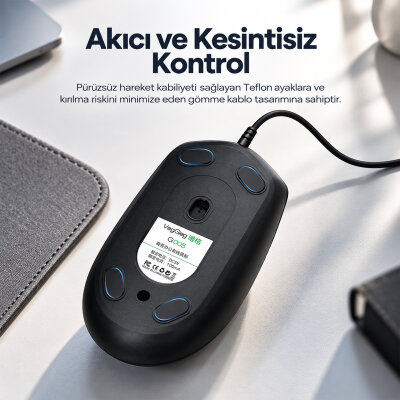 VegGieg G005 Optik 3 Tuşlu Sağ ve Sol Elle Kullanıma Uygun USB Kablolu Mouse Siyah - 3