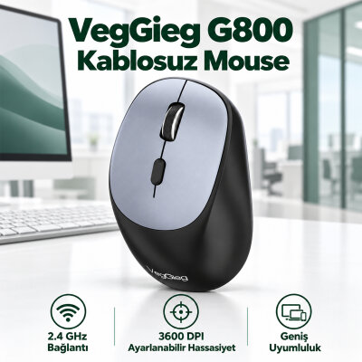 VegGieg G800 Kablosuz 2.4GHz 3600DPI Optik Mouse Gri - 2