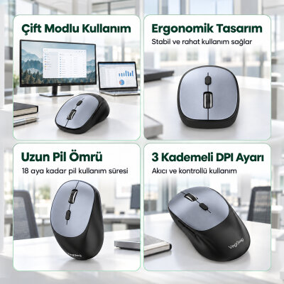 VegGieg G800 Kablosuz 2.4GHz 3600DPI Optik Mouse Gri - 7