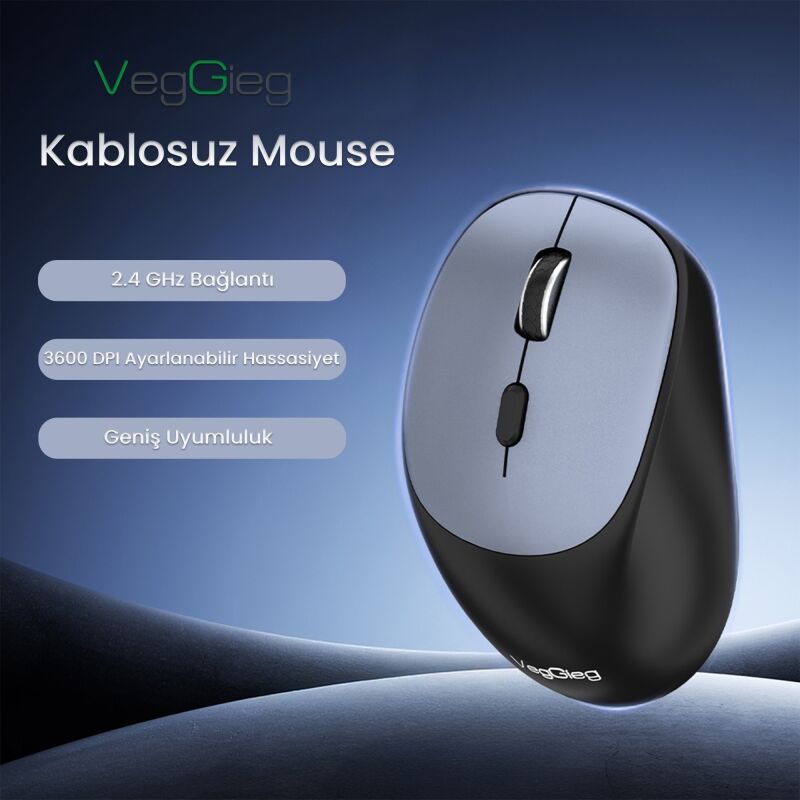 VegGieg G800 Kablosuz 2.4GHz 3600DPI Optik Mouse Gri - 2