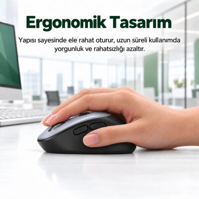 VegGieg G880 Dual-Mode Bluetooth 5.3 ve 2.4GHz 3600DPI Optik Kablosuz Mouse Gri - 4