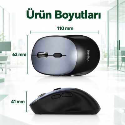 VegGieg G880 Dual-Mode Bluetooth 5.3 ve 2.4GHz 3600DPI Optik Kablosuz Mouse Gri - 8
