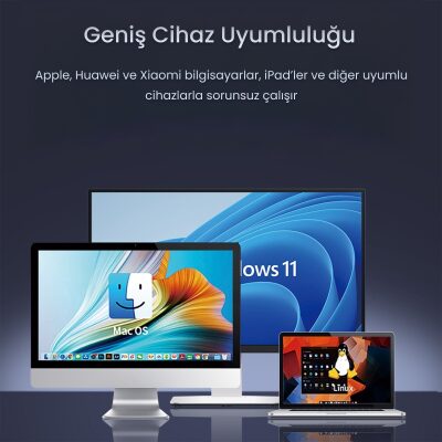 VegGieg G880 Dual-Mode Bluetooth 5.3 ve 2.4GHz 3600DPI Optik Kablosuz Mouse Gri - 7