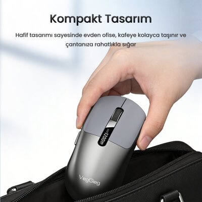 VegGieg G900 Dual-Mode Bluetooth 5.3 ve 2.4GHz 3600DPI Ekranlı Şarjlı Optik Kablosuz Mouse Siyah - 6