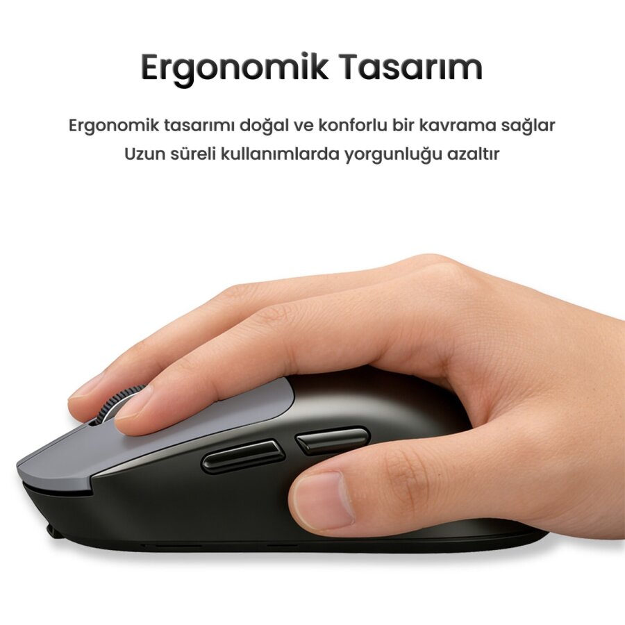 VegGieg G900 Dual-Mode Bluetooth 5.3 ve 2.4GHz 3600DPI Ekranlı Şarjlı Optik Kablosuz Mouse Siyah - 7
