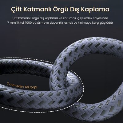 VegGieg HDMI 2.1 8K 60Hz 4K 120Hz 48 Gbps HDR eARC HDCP 2.2 Örgülü Ses ve Görüntü Kablosu 1.5 Metre - 3