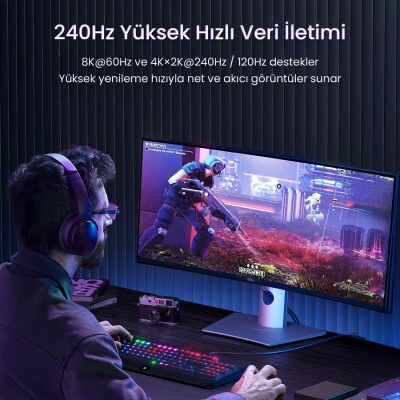 VegGieg HDMI 2.1 8K 60Hz 4K 120Hz 48 Gbps HDR eARC HDCP 2.2 Örgülü Ses ve Görüntü Kablosu 1.5 Metre - 6