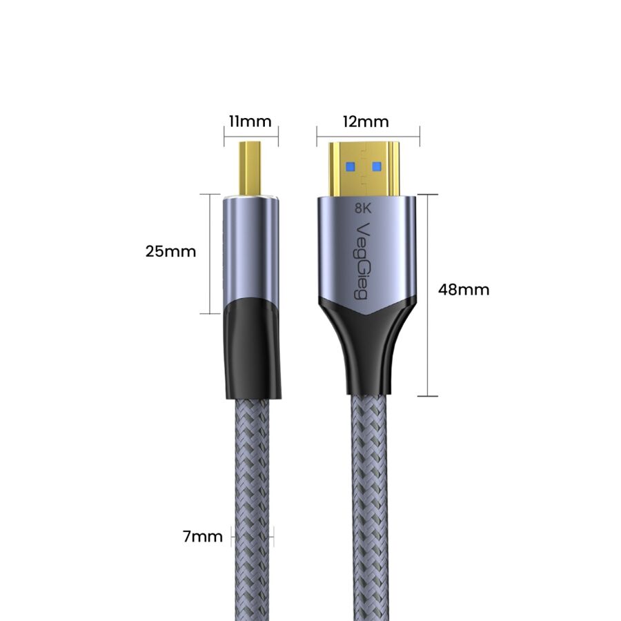 VegGieg HDMI 2.1 8K 60Hz 4K 120Hz 48 Gbps HDR eARC HDCP 2.2 Örgülü Ses ve Görüntü Kablosu 1.5 Metre - 8