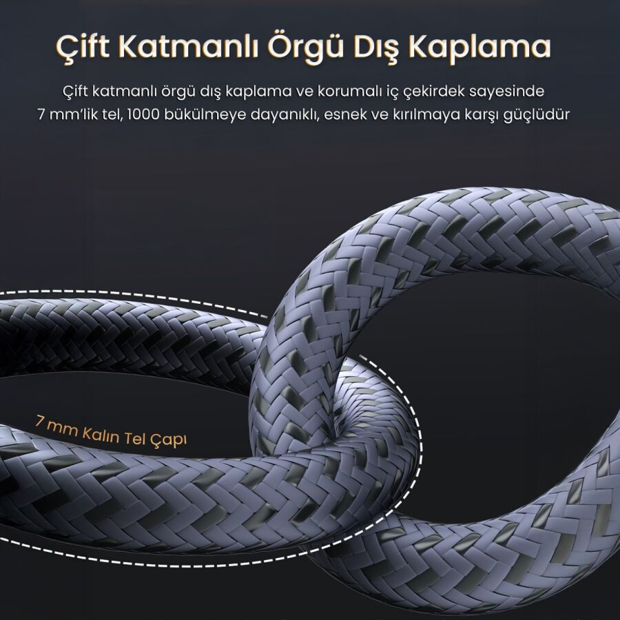 VegGieg HDMI 2.1 8K 60Hz 4K 120Hz 48 Gbps HDR eARC HDCP 2.2 Örgülü Ses ve Görüntü Kablosu 2 Metre - 3