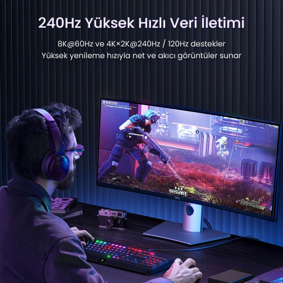 VegGieg HDMI 2.1 8K 60Hz 4K 120Hz 48 Gbps HDR eARC HDCP 2.2 Örgülü Ses ve Görüntü Kablosu 2 Metre - 6