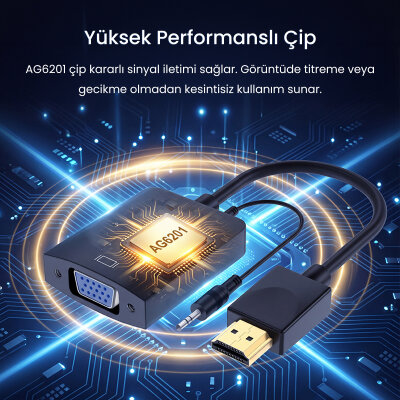 Veggieg HDMI to VGA Çevirici Adaptör 3.5mm Ses Çıkışlı Full HD 1080P 60Hz - 2