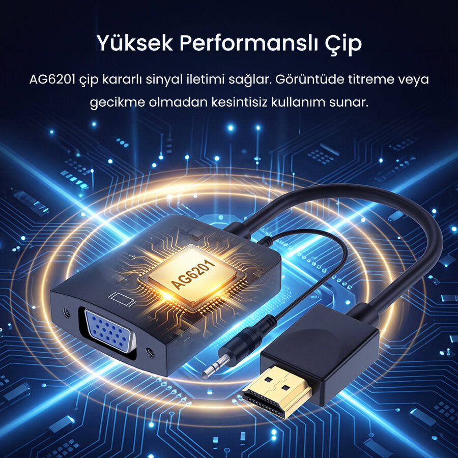 Veggieg HDMI to VGA Çevirici Adaptör 3.5mm Ses Çıkışlı Full HD 1080P 60Hz - 2