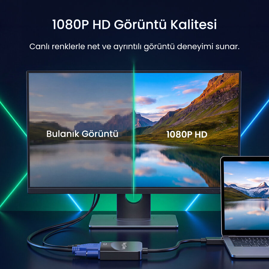 Veggieg HDMI to VGA Çevirici Adaptör 3.5mm Ses Çıkışlı Full HD 1080P 60Hz - 4