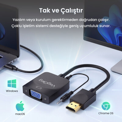 Veggieg HDMI to VGA Çevirici Adaptör 3.5mm Ses Çıkışlı Full HD 1080P 60Hz - 7