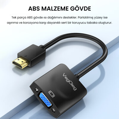 Veggieg HDMI to VGA Full HD 1080P 60Hz Çevirici Dönüştürücü Adaptör - 2