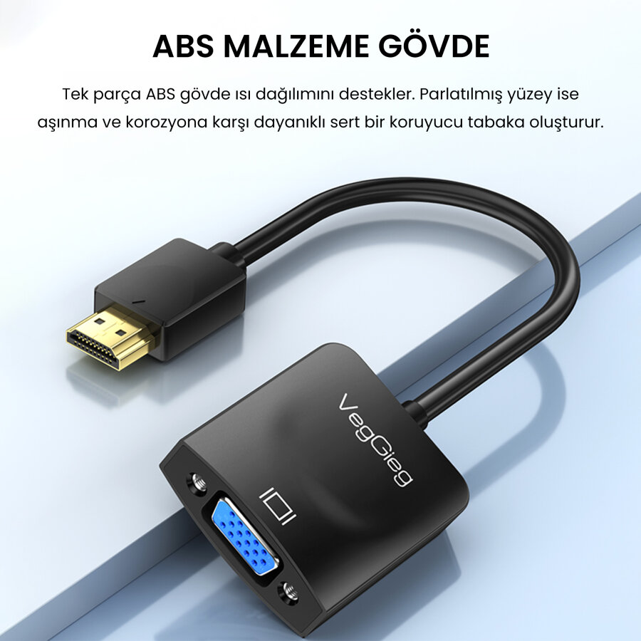 Veggieg HDMI to VGA Full HD 1080P 60Hz Çevirici Dönüştürücü Adaptör - 2