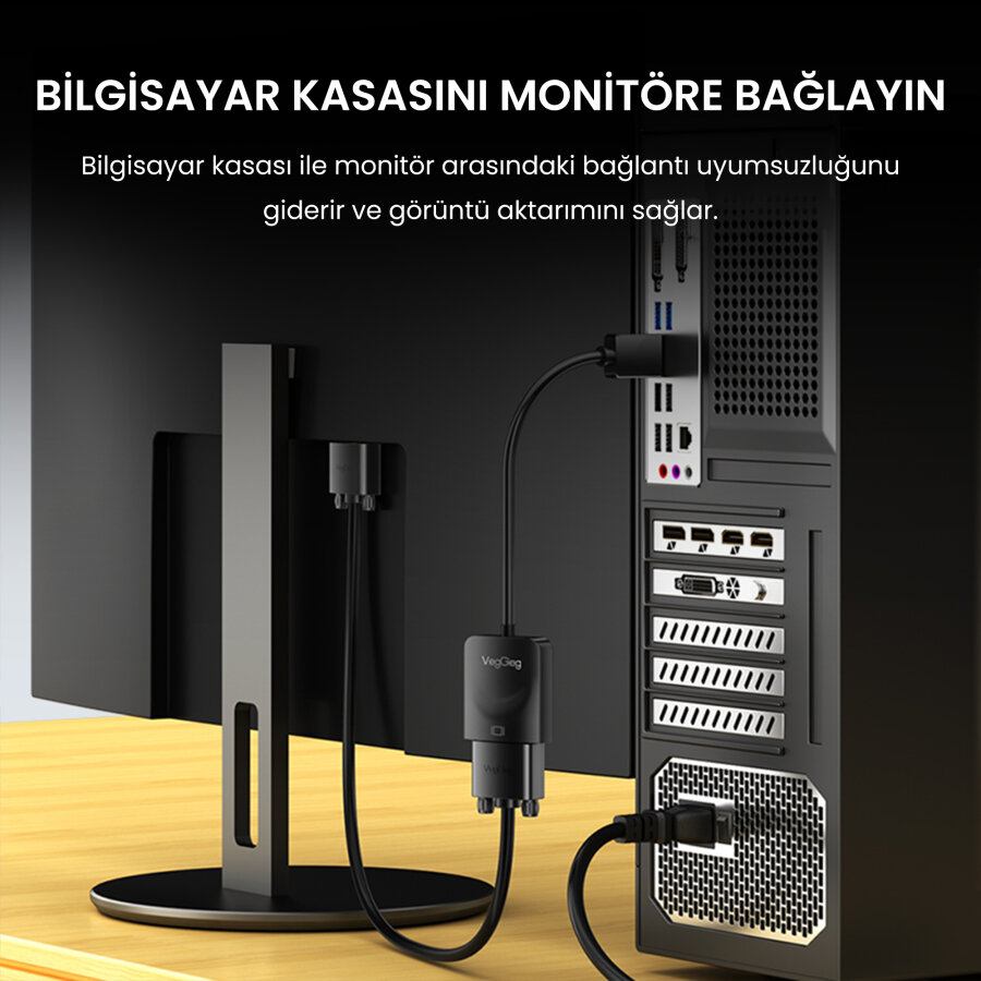 Veggieg HDMI to VGA Full HD 1080P 60Hz Çevirici Dönüştürücü Adaptör - 5
