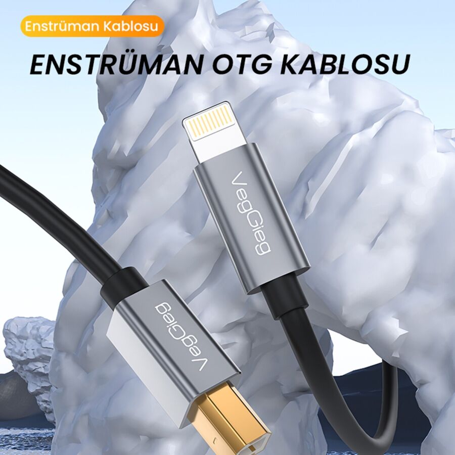 VegGieg Lightning to MIDI USB-B iPhone iPad Uyumlu Müzik Enstrüman Kablosu - 3