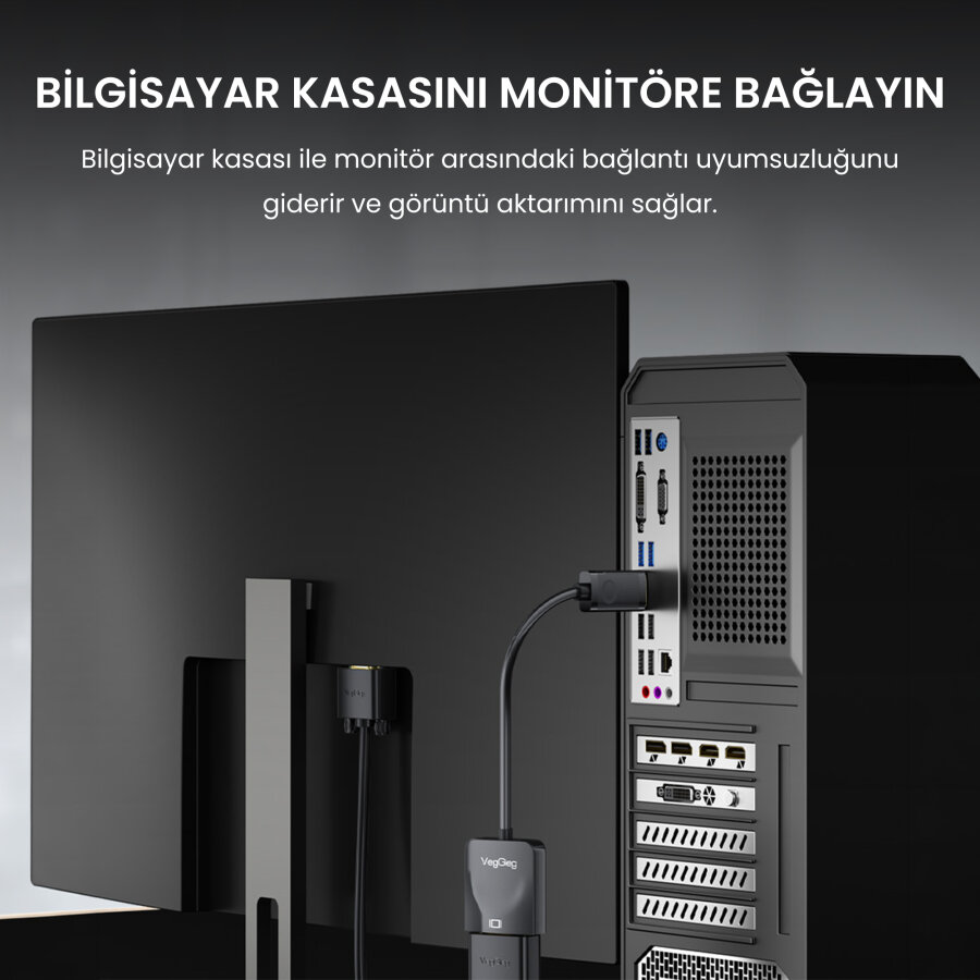 Veggieg Mini DisplayPort (DP) to VGA Full HD 1080P 60Hz Çevirici Dönüştürücü Adaptör - 3