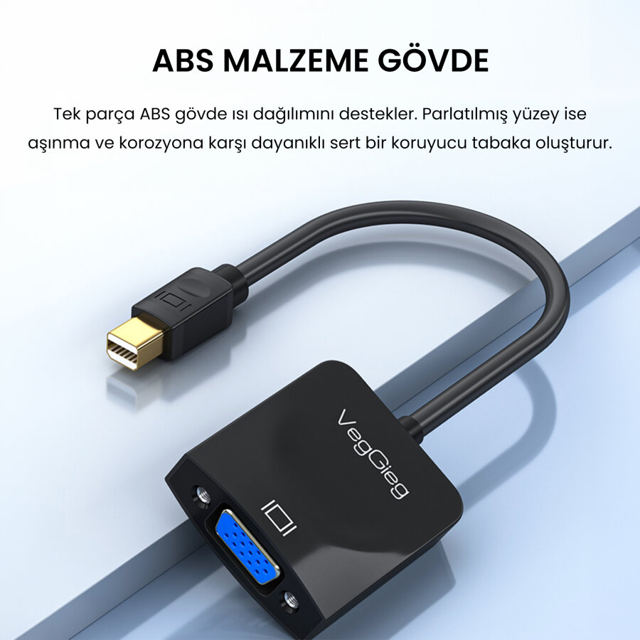 Veggieg Mini DisplayPort (DP) to VGA Full HD 1080P 60Hz Çevirici Dönüştürücü Adaptör - 5