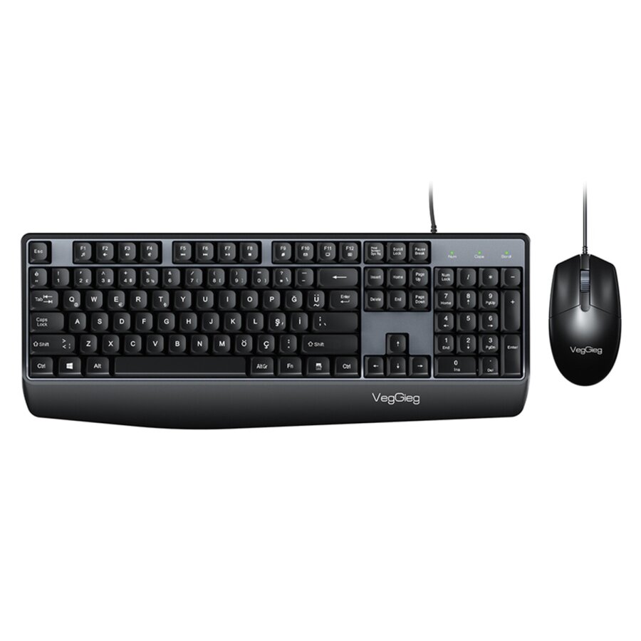 VegGieg MK500A Ergonomik Kablolu Türkçe Q Klavye Mouse Seti Siyah - 1
