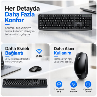 VegGieg MK700 2.4GHz Kablosuz Multimedia Türkçe Q Klavye Mouse Seti - 2
