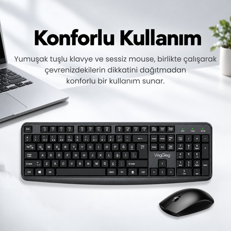 VegGieg MK700 2.4GHz Kablosuz Multimedia Türkçe Q Klavye Mouse Seti - 3