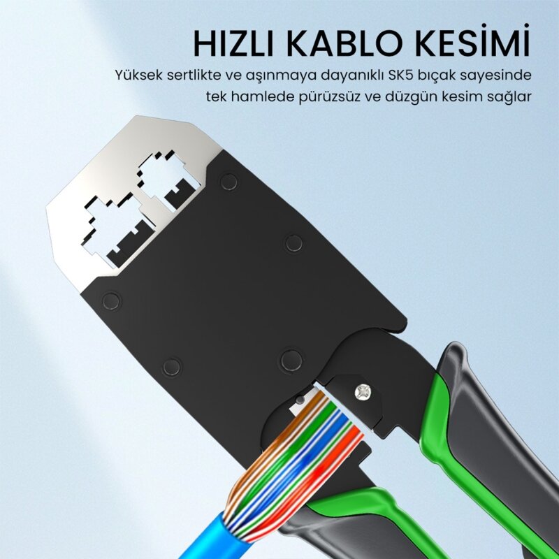 VegGieg RJ45 RJ11 RJ12 Jack Çakma Pensesi 6P/8P Ağ ve Telefon Kablosu Jak Kesme Soyma Sıkma Aleti - 5