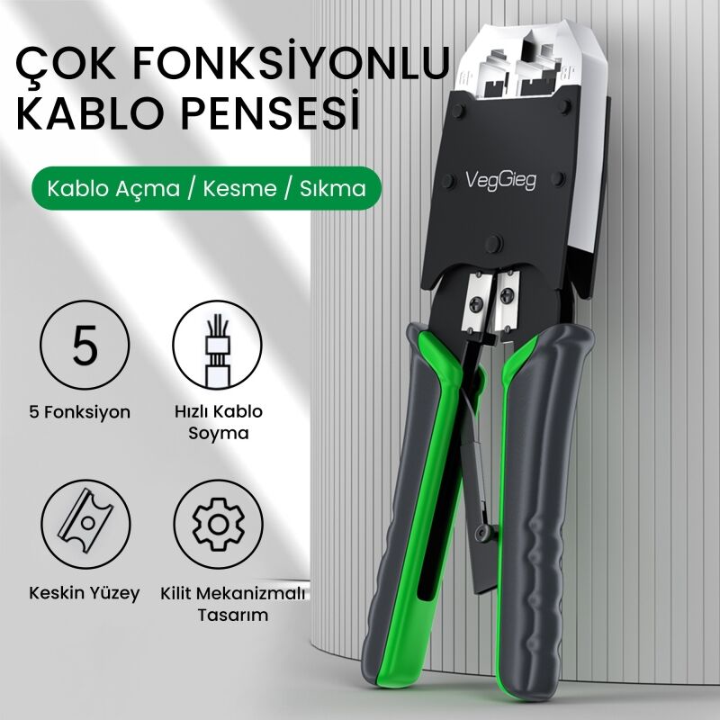 VegGieg RJ45 RJ11 RJ12 Jack Çakma Pensesi 6P/8P Ağ ve Telefon Kablosu Jak Kesme Soyma Sıkma Aleti - 4
