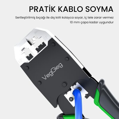 VegGieg RJ45 RJ11 RJ12 Jack Çakma Pensesi 6P/8P Ağ ve Telefon Kablosu Jak Kesme Soyma Sıkma Aleti - 5