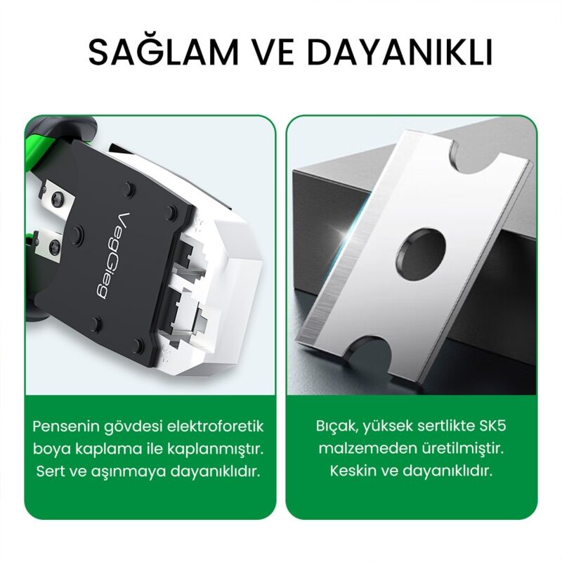 VegGieg RJ45 RJ11 RJ12 Jack Çakma Pensesi 6P/8P Ağ ve Telefon Kablosu Jak Kesme Soyma Sıkma Aleti - 8