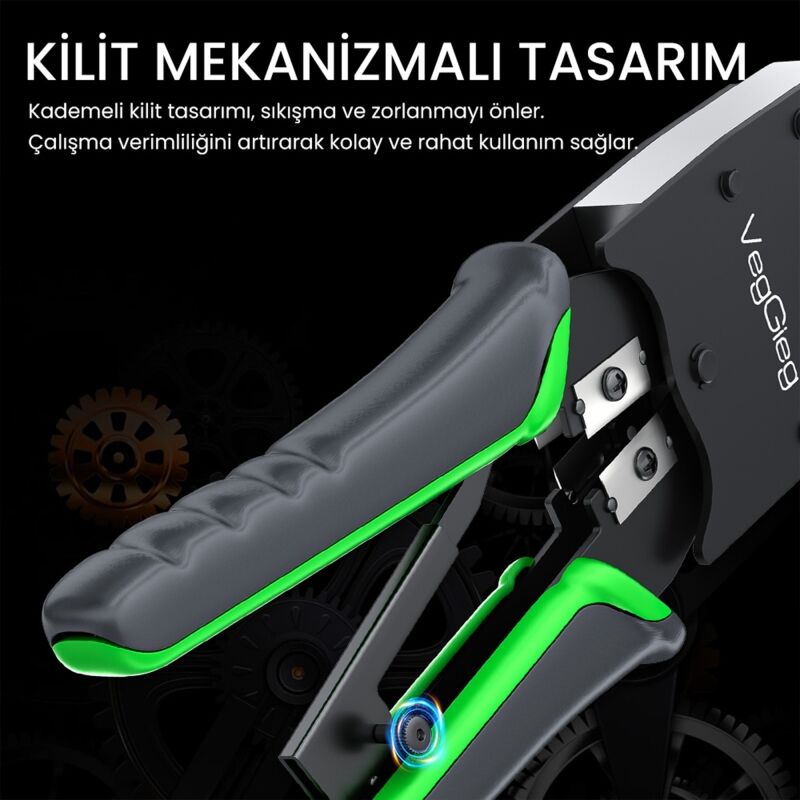 VegGieg RJ45 RJ11 RJ12 Jack Çakma Pensesi 6P/8P Ağ ve Telefon Kablosu Jak Kesme Soyma Sıkma Aleti - 10
