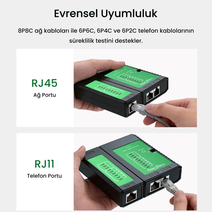 VegGieg RJ45 RJ11 Uyumlu CAT6 CAT7 CAT8 POE Destekli Network Ethernet Kablo Test Cihazı - 6