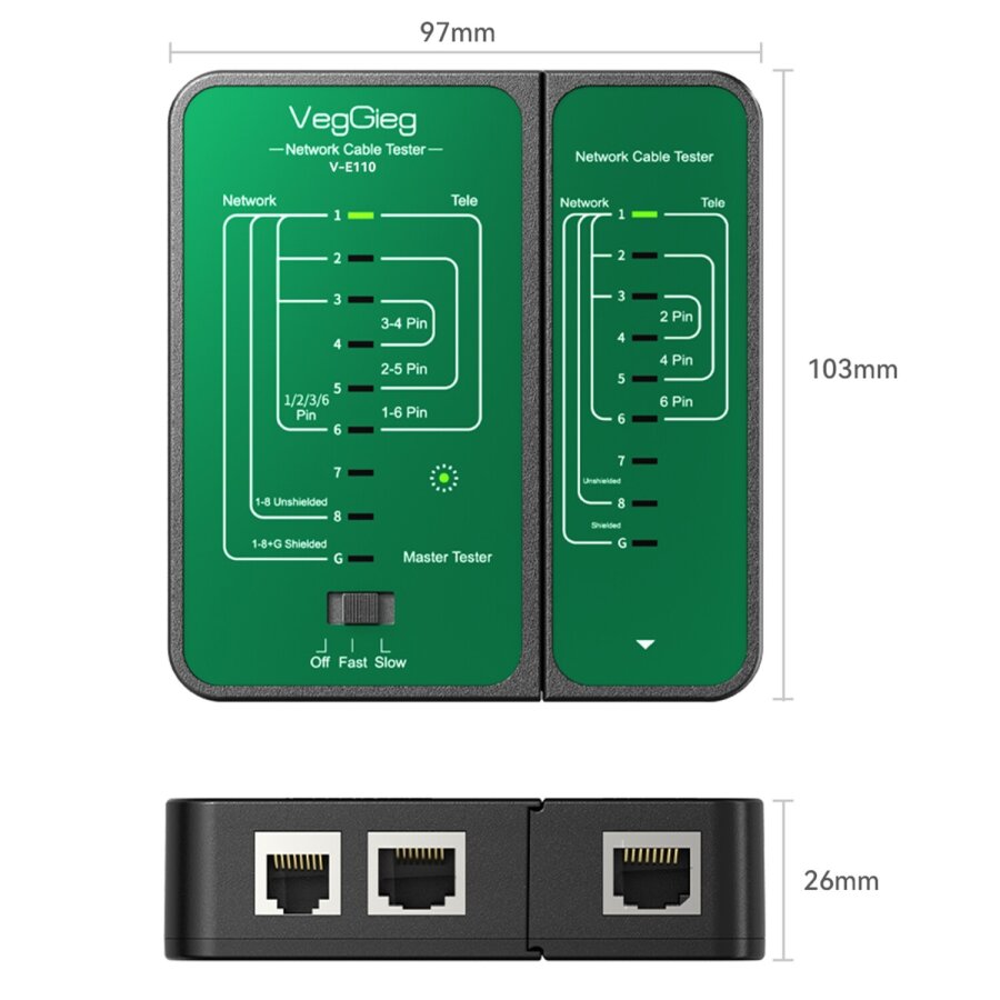 VegGieg RJ45 RJ11 Uyumlu Cat6 Cat7 Cat8 Poe Destekli Network Ethernet Test Cihazı - 2