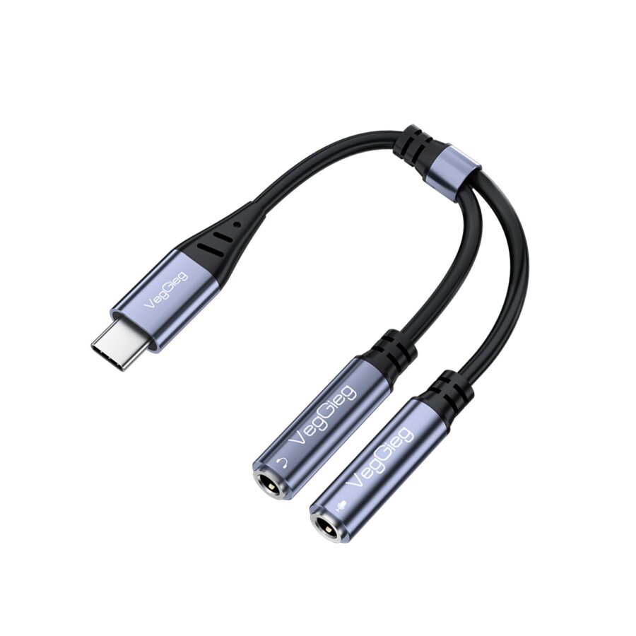 VegGieg Type-C to 3.5mm Aux ve Mikrofon Dönüştürücü Adaptör DAC Chip HiFi Ses Kartı - 1