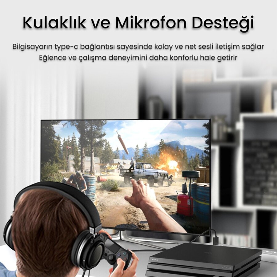 VegGieg Type-C to 3.5mm Aux ve Mikrofon Dönüştürücü Adaptör DAC Chip HiFi Ses Kartı - 2