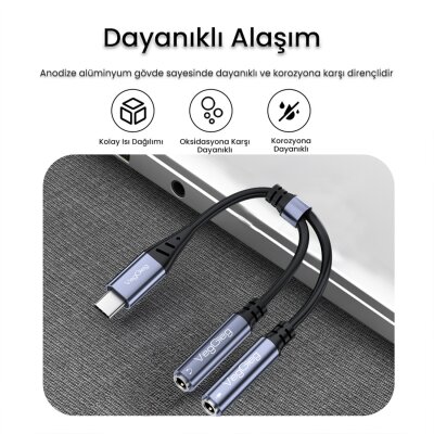 VegGieg Type-C to 3.5mm Aux ve Mikrofon Dönüştürücü Adaptör DAC Chip HiFi Ses Kartı - 4
