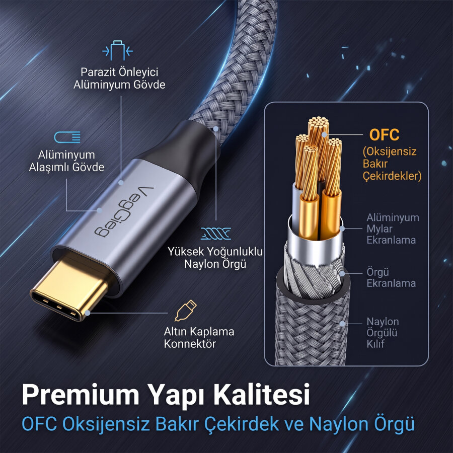 Veggieg Type-C to DisplayPort (DP) 8K 60Hz OFC Bakır Çevirici Dönüştürücü Adaptör - 4
