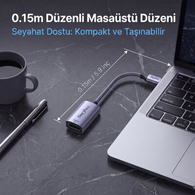 Veggieg Type-C to DisplayPort (DP) 8K 60Hz OFC Bakır Çevirici Dönüştürücü Adaptör - 7