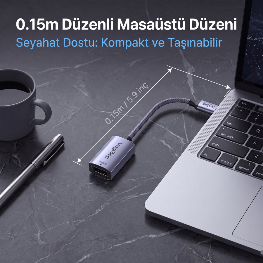 Veggieg Type-C to DisplayPort (DP) 8K 60Hz OFC Bakır Çevirici Dönüştürücü Adaptör - 7