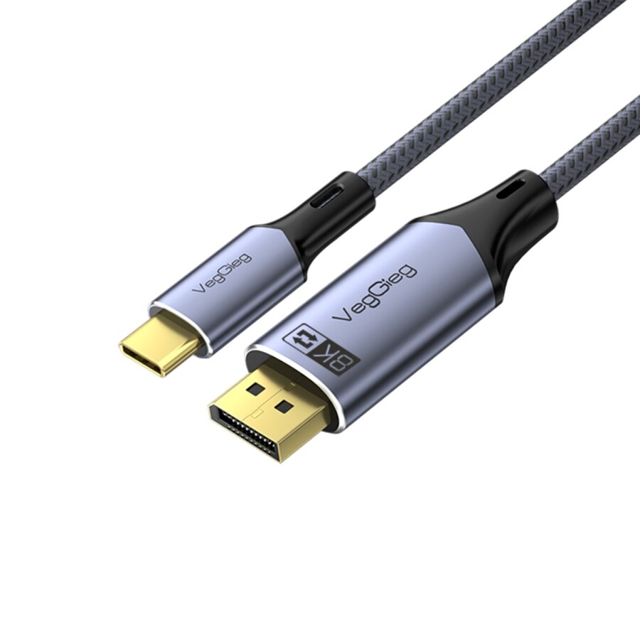 VegGieg Type-C to DP Kablo 8K 60Hz 4K 240Hz HDR ARC 48Gbps Örgülü Çift Yönlü Görüntü Kablosu 1 Metre - 1