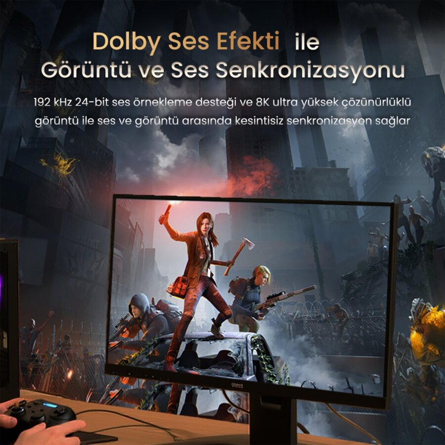 VegGieg Type-C to DP Kablo 8K 60Hz 4K 240Hz HDR ARC 48Gbps Örgülü Çift Yönlü Görüntü Kablosu 1 Metre - 5