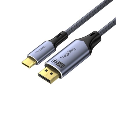 VegGieg Type-C to DP Kablo 8K 60Hz 4K 240Hz HDR ARC 48Gbps Örgülü Çift Yönlü Görüntü Kablosu 2 Metre - 1