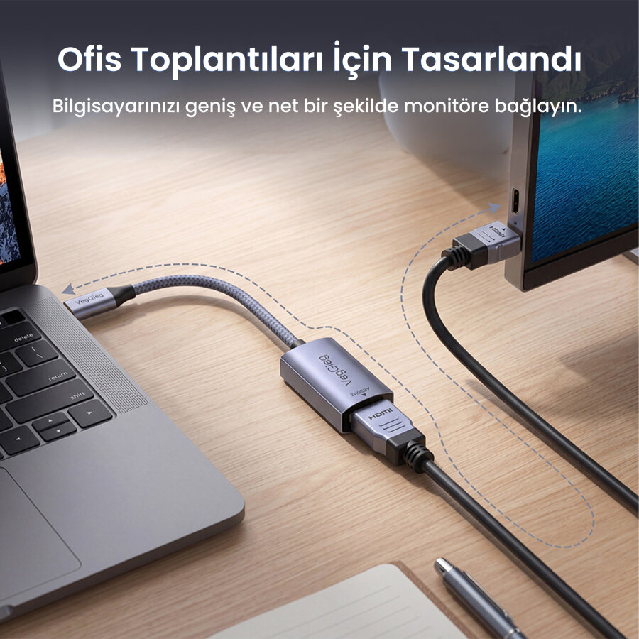 Veggieg Type-C to HDMI 4K 60Hz OFC Bakır Çevirici Dönüştürücü Adaptör - 3