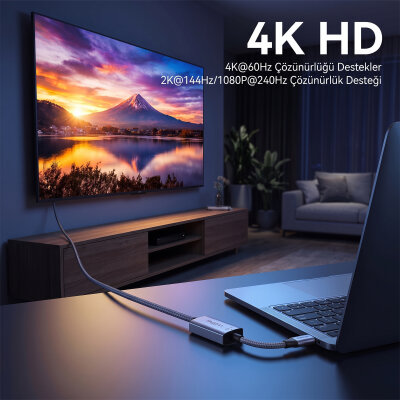 Veggieg Type-C to HDMI 4K 60Hz OFC Bakır Çevirici Dönüştürücü Adaptör - 4