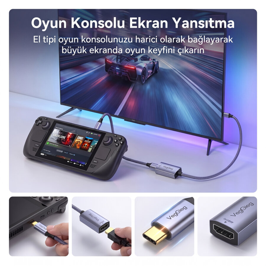 Veggieg Type-C to HDMI 4K 60Hz OFC Bakır Çevirici Dönüştürücü Adaptör - 5