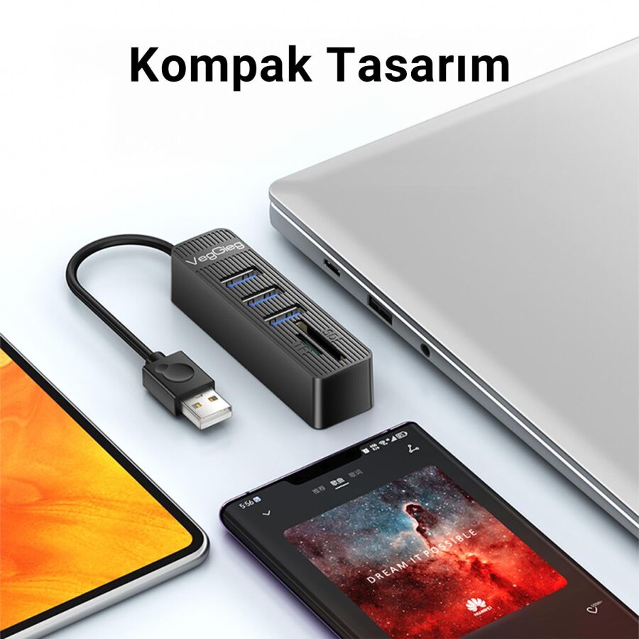 VegGieg USB 2.0 SD - MicroSD Kart Okuyucu ve 3 Port USB Çoklayıcı Hub - 3