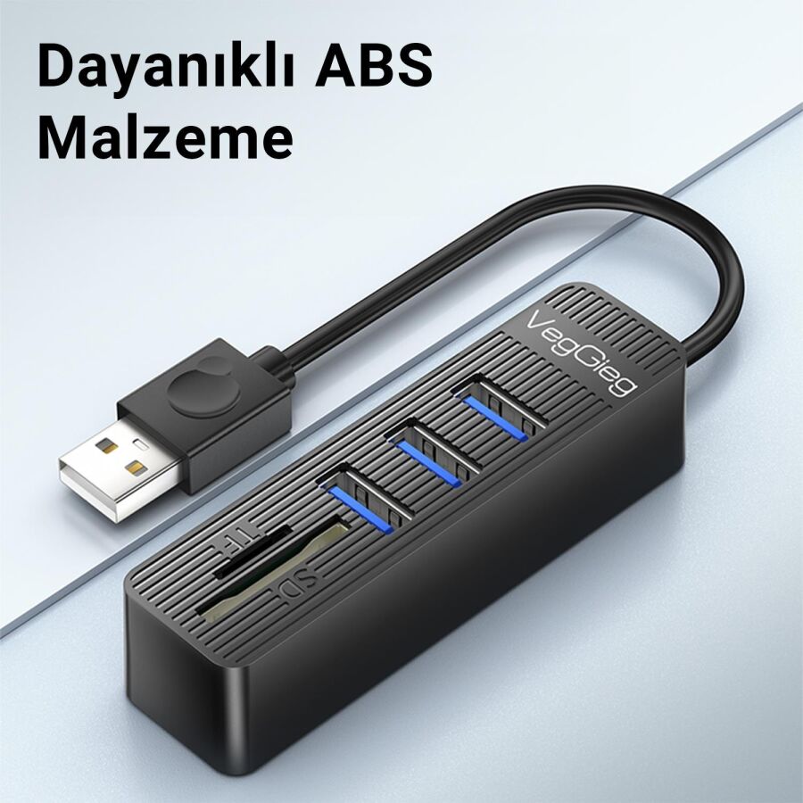 VegGieg USB 2.0 SD - MicroSD Kart Okuyucu ve 3 Port USB Çoklayıcı Hub - 4