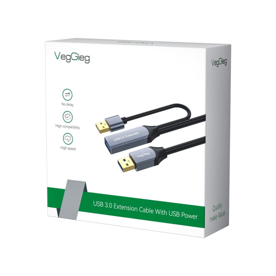 Veggieg USB 3.0 Aktif Uzatma Kablosu Sinyal Güçlendiricili (Repeater) USB-A Erkek to Dişi Extender Uzatıcı Kablo 20 Metre - 2
