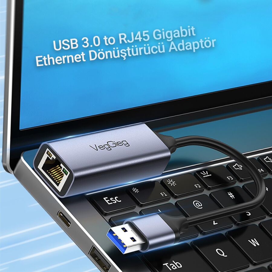 VegGieg USB 3.0 Gigabit 1000Mbps RJ45 Ethernet Dönüştürücü Adaptör - 5